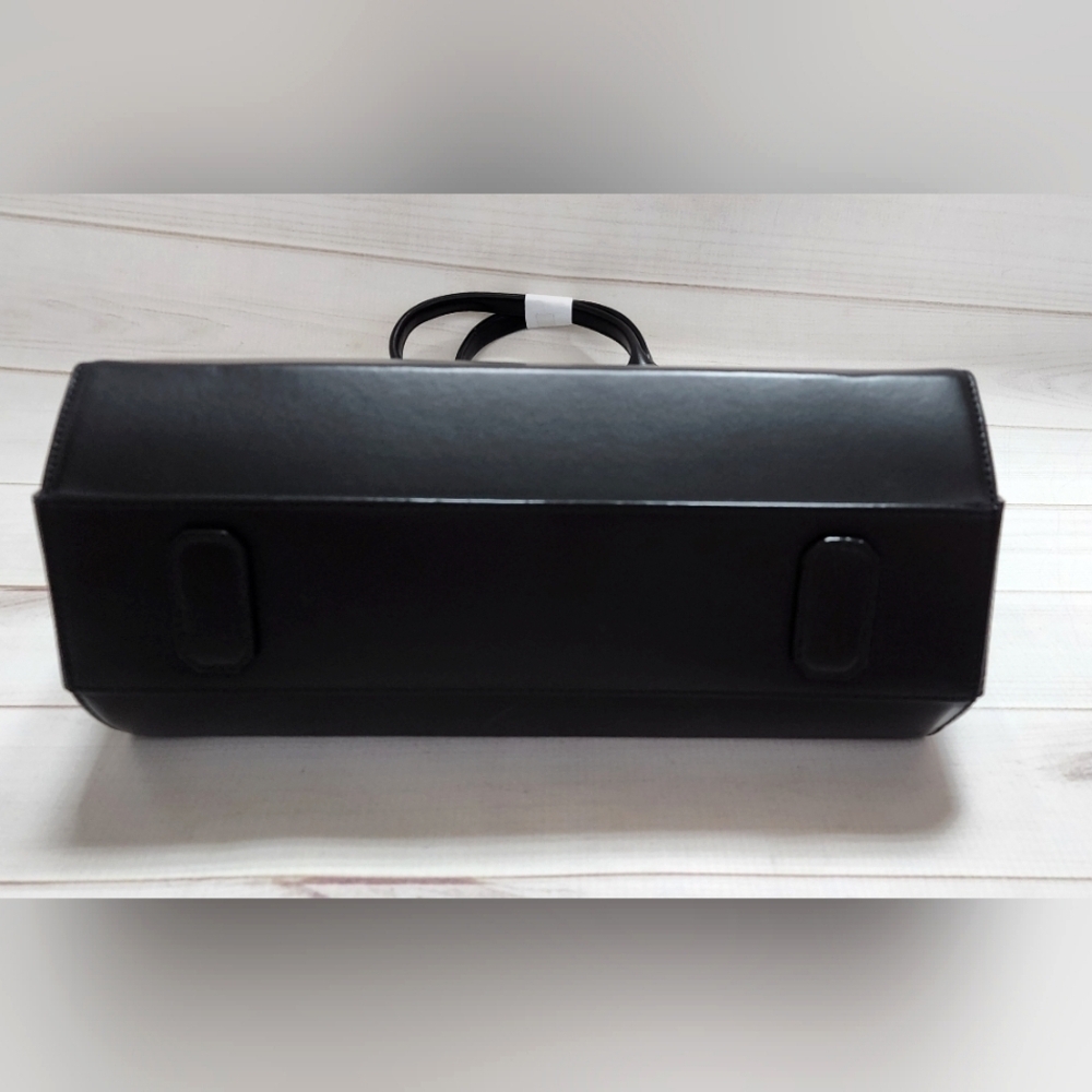 Halston Black Italian Leather Tote Handbag Large Structured Satchel $495 Retail - Picture 7 of 15
